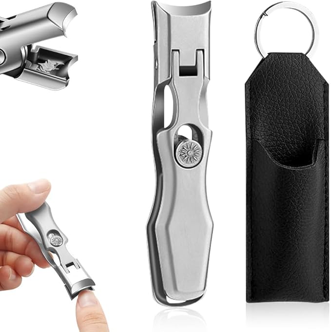 Stainless Steel Large Mouth Nail Clippers, 2025 Upgrades Large Wide Jaw German Clipper for Thick Nails, Angled Head Long Handled Toe Nail Clippers with Wide Jaw Opening (Silver)
