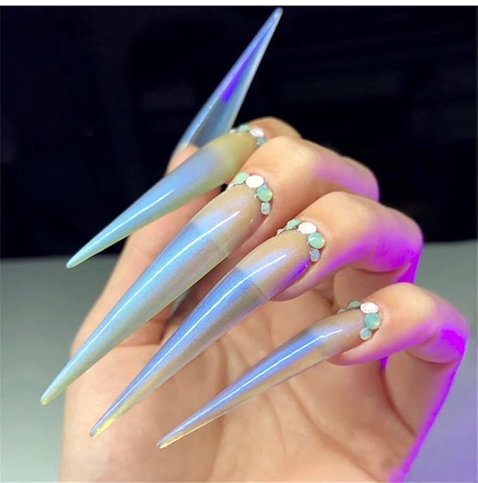 240Pcs XXL Extra Long Stiletto False Nail Tips Clear Natural Half Cover Nails Fake Tip Sharp End 10 Sizes Acrylic Fake Nail with Bag for DIY Nail Salons Manicure Supply