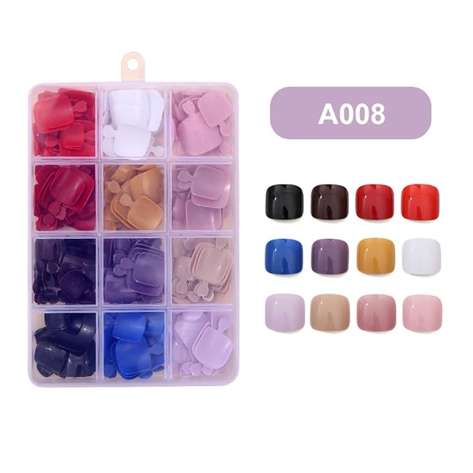288 Pcs Press On Toenails Short Square Fake Toe Nails Press Ons Set Solid Color False Toenails Full Cover Acrylic Glue on Toe Nails Reusable Glossy Artificial Toenail Kit for Women Manicure 12 Color