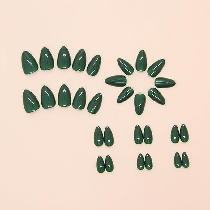 Green Press on Nails Short Almond Fake Nails Press ons False Nails Acrylic Glossy Full Cover Glue on Nail Artificial Stick on Nail for Women Christmas Spring Manicure 24 Pcs
