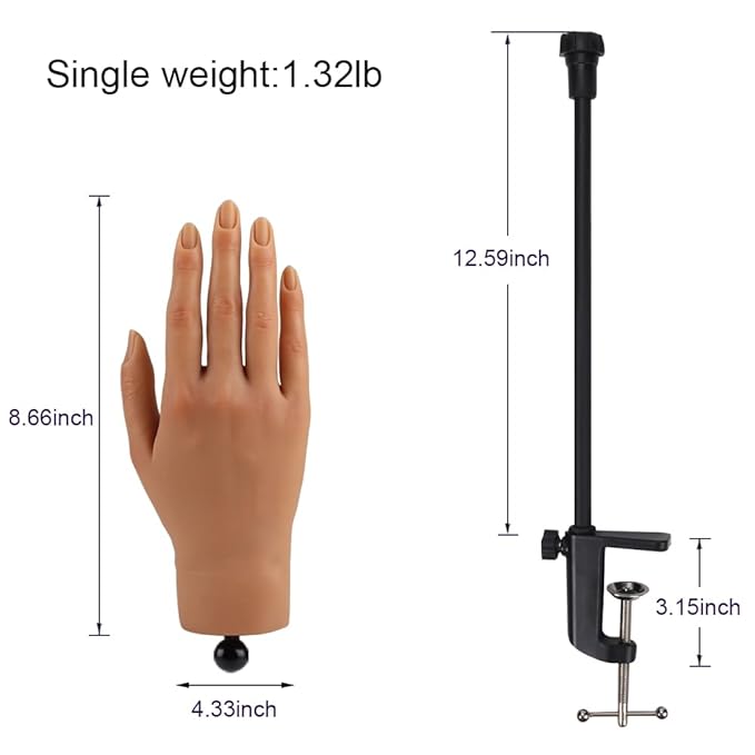 Nail Pratice Training Hand for Acrylic Nails with Stand Bracket,Soft Silicone Maniquin Hand, Flexible Bendable Nail Practice Fake Hand for Nails Art Practice Tool