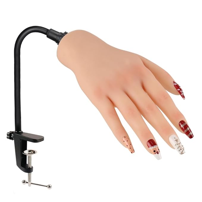 Nail Pratice Training Hand for Acrylic Nails with Stand Bracket,Soft Silicone Maniquin Hand, Flexible Bendable Nail Practice Fake Hand for Nails Art Practice Tool