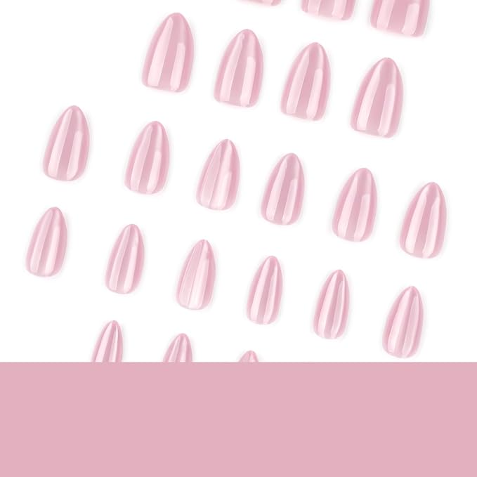 Nude Pink Press on Nails Short Almond Fake Nails Cat Eye Nails Press ons with Design,Reusable & Easy Apply Full Cover Stick on Nails for Women Manicure 24Pcs