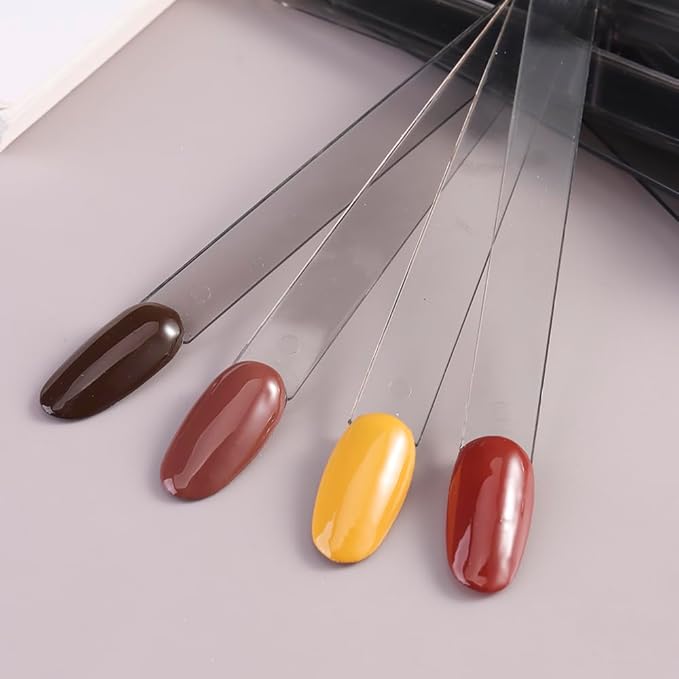 150 Pcs Nail Swatch Sticks with Ring, Transparent Black Oval Shape Nail Art Tips, Acrylic False Nail Sample Sticks for Gel Polish Displaying Colors and Training Nail Tools for Home or Salon Use