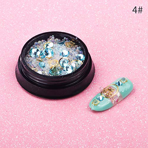 Nail Art Rhinestones Set Mixed With Metal Studs Sparkle Pearls Crystals Beads Decor Fake Tips 6 Wheels