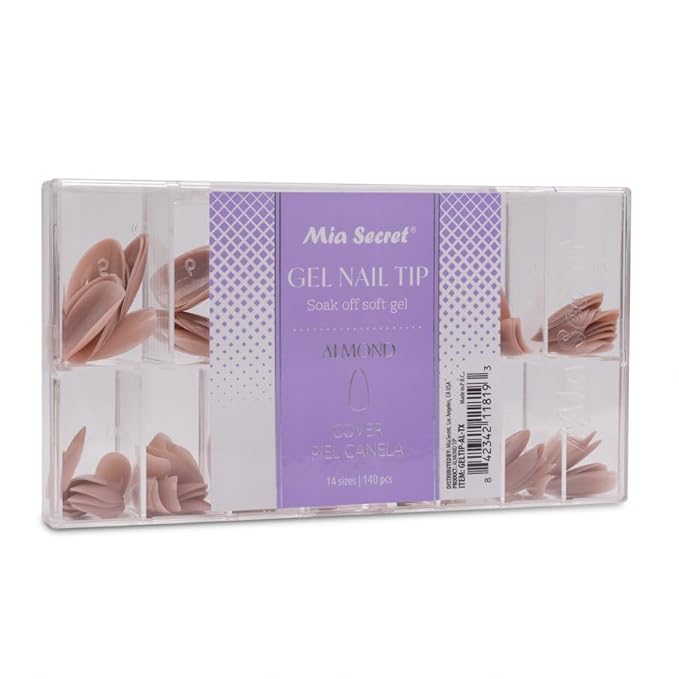 Mia Secret Soak off Soft Gel Nail Tip MADE IN USA for Salon and DIY (Cover Piel Canela, Almond)