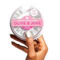 Olive & June Instant Mani Press-On Nails (Glue) | 42 Fake Nails, 21 Sizes | Non-Toxic, Long-Lasting Recycled Materials | Spring Flowers & Patterns | Extra Short, Round | Sheer Lavender Shimmer