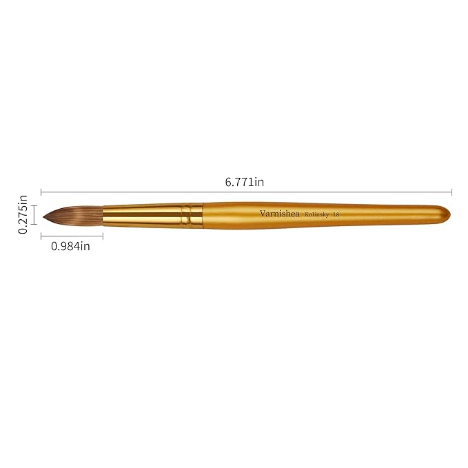 Kolinsky Acrylic Nail Brush Golded Solid Wood Handle Professional Manicure Brushes for Powder Nail Acrylic Application - Salon & DIY Nail Art Essentials - Size 18, 1.0 Count