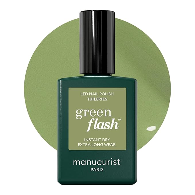 Manucurist Green Flash LED Tuileries Gel Green Nail Polish - Vegan, 12-Free, Plant-Based Gel Polish - Strengthens and Protects the Nail - Made in France - 0.5 fl oz