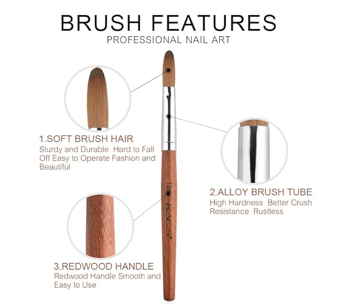KADS Nail Acrylic Brush Kolinsky Nail Extension Brush Oval Crimped Shaped Sturdy Wooden Handle Acrylic Powder Nail Art Brush Professional Manicure Pedicure (18#)