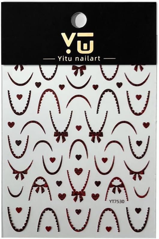 5D Embossed French Tip Nail Stickers for Nails Self-Adhesive Art Valentines Day Nail Art Stickers Cute Nail Decals with Black Red French Line Bow Heart Designs Manicure Decorations for Women 2 Sheets