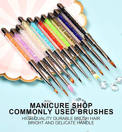 KADS Acrylic Brush Nail Art Brush Rhinestone Powder Brush Acrylic Clear Handle Nail Art Design Paint Pen Manicure Tool for Nails Sculpting (Blue)