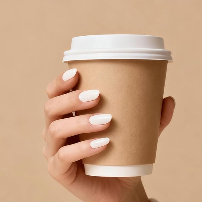 White Press On Nails Almond, Medium Beige Fake Nails with Nail Glue, Natural Soft Gel Nail Kit, Natural Reusable Glue On Nails in 15 Sizes 30 Fake Nails Kit