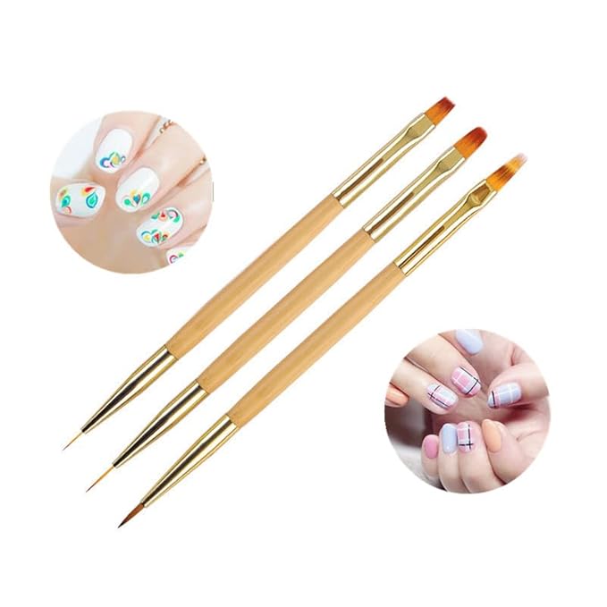 3 Pcs Nail Drawing Brushes, Dual End Nail Art Pen Brush Acrylic Round Flat Painting Drawing Liner Nail Tools