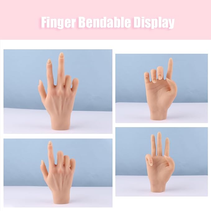 Silicone Practice Hand for Acrylic Nails, Mannequin Hands for Nails Practice with Adjustable Bracket, Life Size Fake Hand for DIY Nails/Nail Art Beginners/Nail Salon Artists