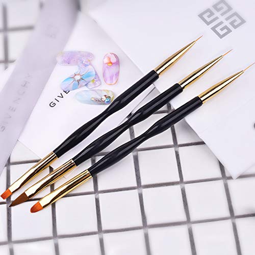 8PCS Nail Art Brushes, Double-Ended Brush and Dotting Tool Kit, Dual End Nail Art Pen Brush Acrylic Round Flat Painting Drawing Liner Nail Tools