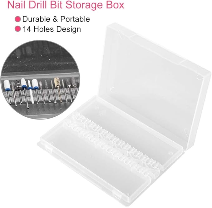 TOPINCN Nail Drill Bit Holder Stand, 14 Holes Display Organizer Case for Manicure Tools, Home and Salon Use