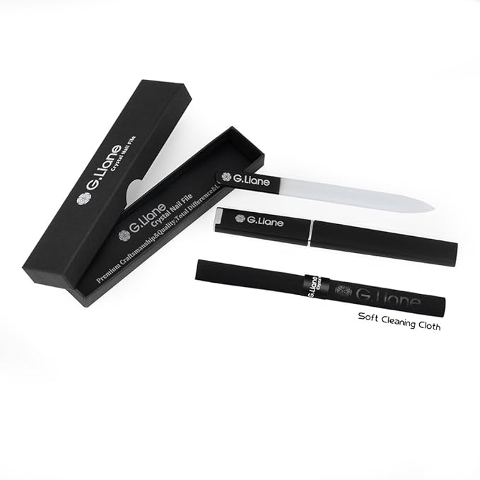 Crystal Nail File-Double Sided Etched Glass Nail Files, Alternative to Metal Nail File & Emery Boards (Black)