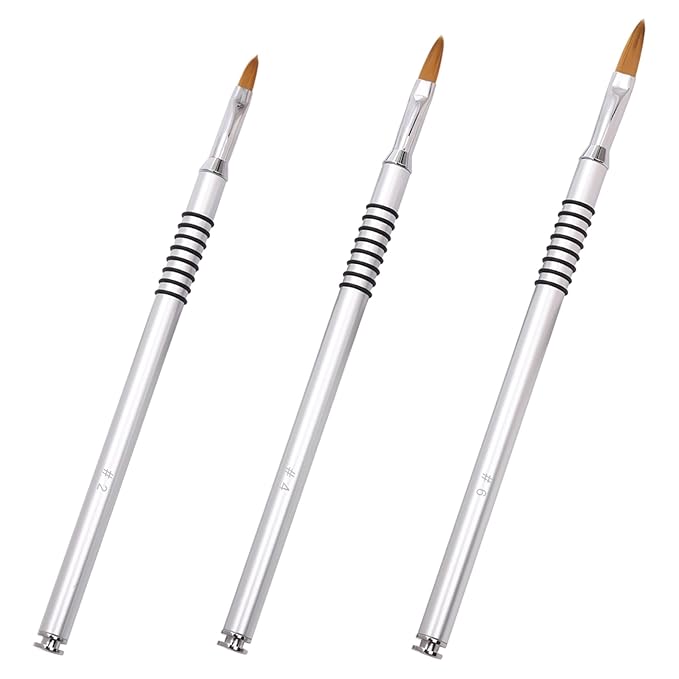 3 Pack 3D Nail Art Brush for Acrylic,Non-slip Handle,Flower Nails Design Brushes,For Polish Clean up Manicure Scul Pture Tools Women Application,Size 2/4/6#
