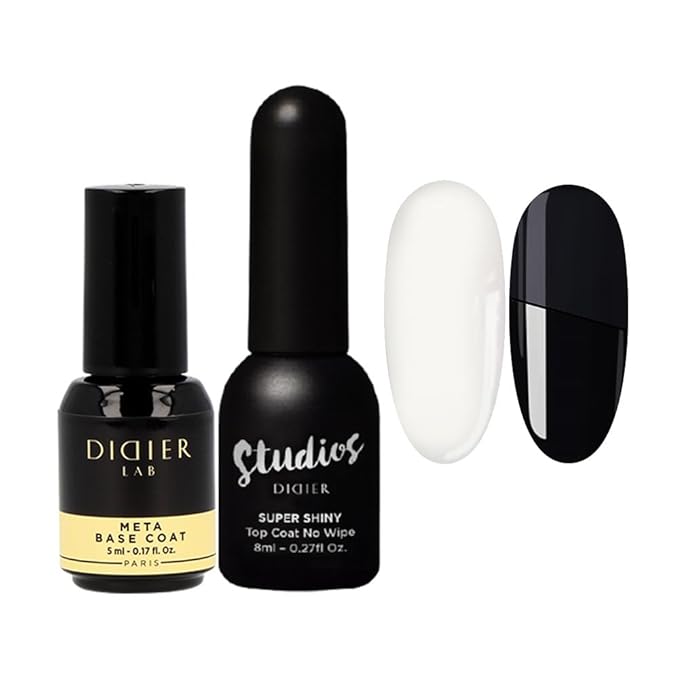 Didier Lab - Premium Gel Nail Polish Kit - Base Coat Nail Polish Meta- Super Shiny No Wipe Gel Top Coat - Clear Nail Polish Gel -LED UV Gel Polish Set - Gel Top and Base Coat - Soak Off Gel Polish Kit