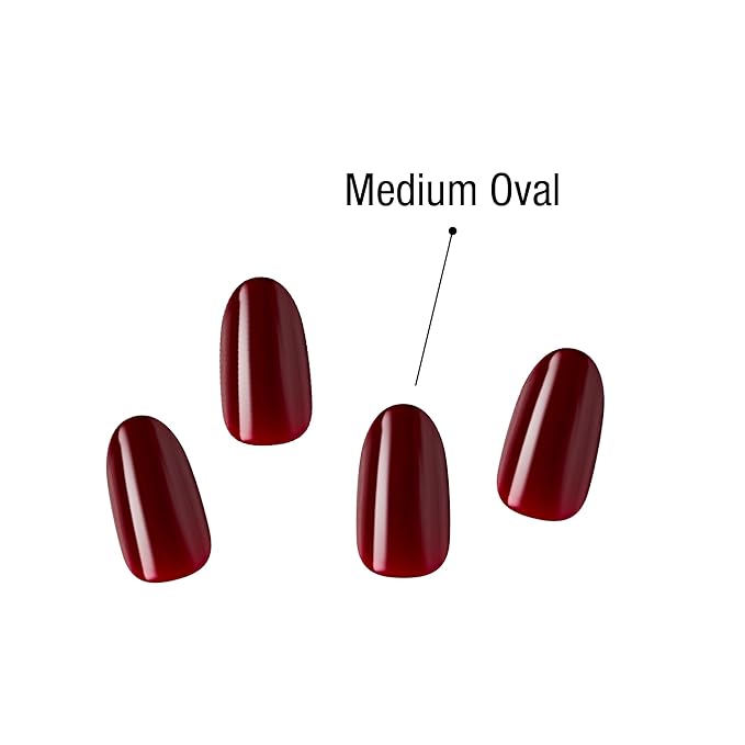 GoldFinger 24 Pcs Press On Nails, Medium Oval Fake Nails, Classic Red Gel Stick On Extensions, Reusable DIY Full Cover False Nail Kit with Glue, Manicure Stick & File, 7 Day Long Lasting Wear