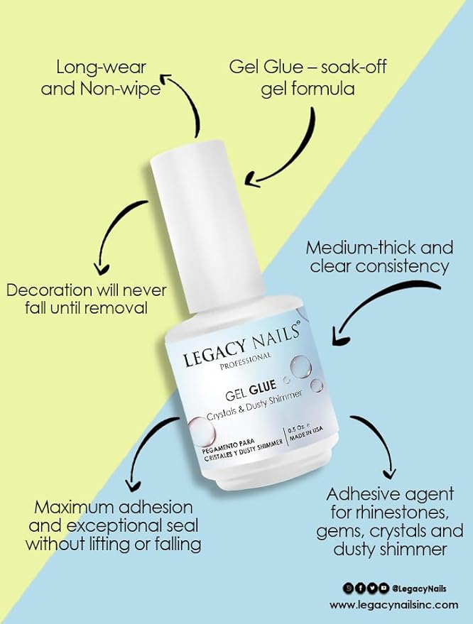 Legacy Nails Professional Gel Glue Crystals & Dusty Shimmer 0.5oz - Adhesive Gel for Crystals, Rhinestones & Nail Art Gems, Quick-Drying, Long-Lasting, Soak-Off, Easy to Use UV LED