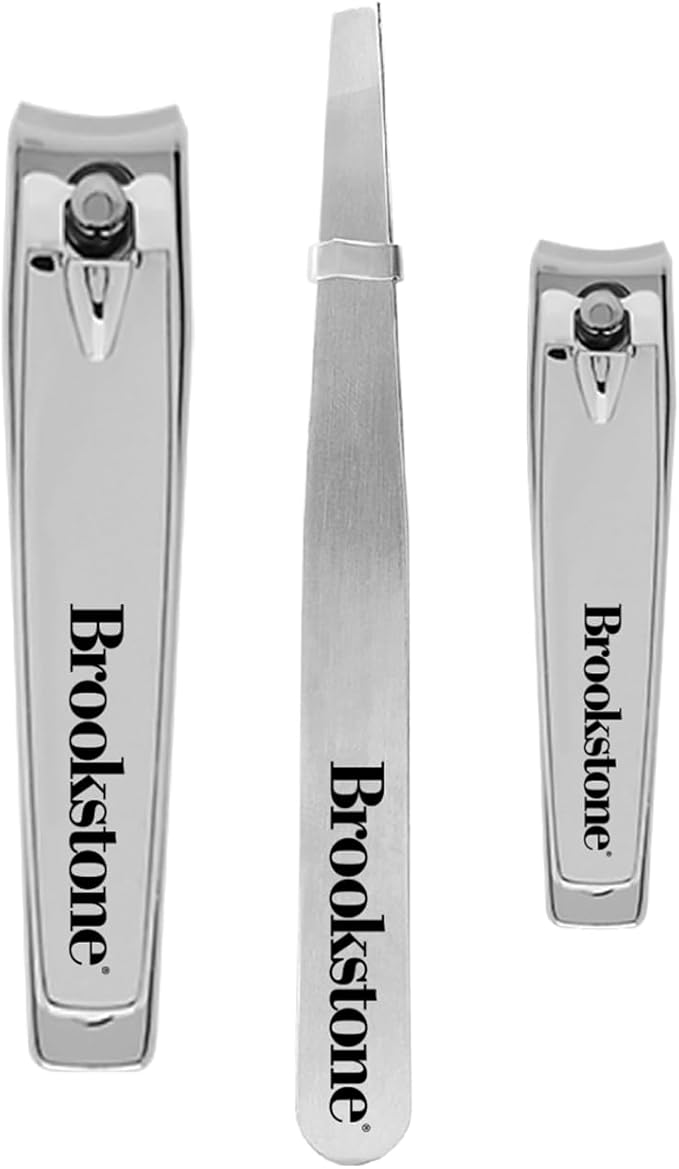 Brookstone Nail Clippers Set - Premium Stainless Steel Nail Clipper and Nail Cutter with Non-Slip Grip, Includes Case and Tweezer, Two Nail Clippers for Precision Grooming (Silver)