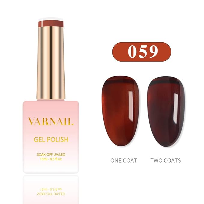 VARNAIL Jelly Gel Nail Polish Kit 6 Colors, Translucent Brown Sheer Series, Soak off U V Light Gel Nail Polish 15ml/ Bottle, Nail Art Manicure DIY Home Salon for Women Girls