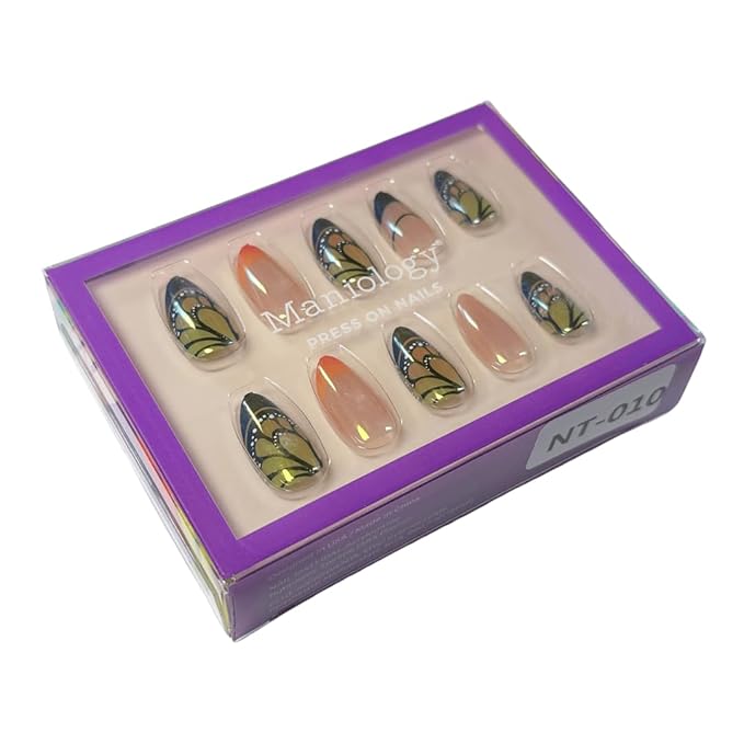 Maniology Press-On Nails Fairycore | Short Almond Shape Nail Tips – Whimsical Butterfly Wings & Fantasy-Themed Designs, Reusable, Durable & Easy Application, 30-Piece 15 Sizes False Nails Kit