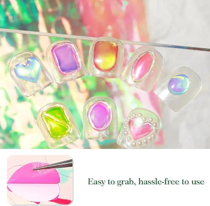 DANNEASY 11 Sheets Aurora Nail Foil Laser Stickers Foil Laser Nails Art Stickers Glass Paper Nail Art Sticker Iridescent Decals Glass Paper Nails Wraps 3D Holographic Foils for Women Girls