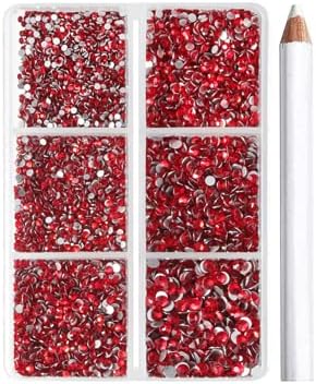 Beadsland 7200pcs Flatback Rhinestones,Red Rhinestone Nail Gems Round Crystal Rhinestones for Crafts,Mixed 6 Sizes with Wax Pencil Kit, SS3-SS10,Siam
