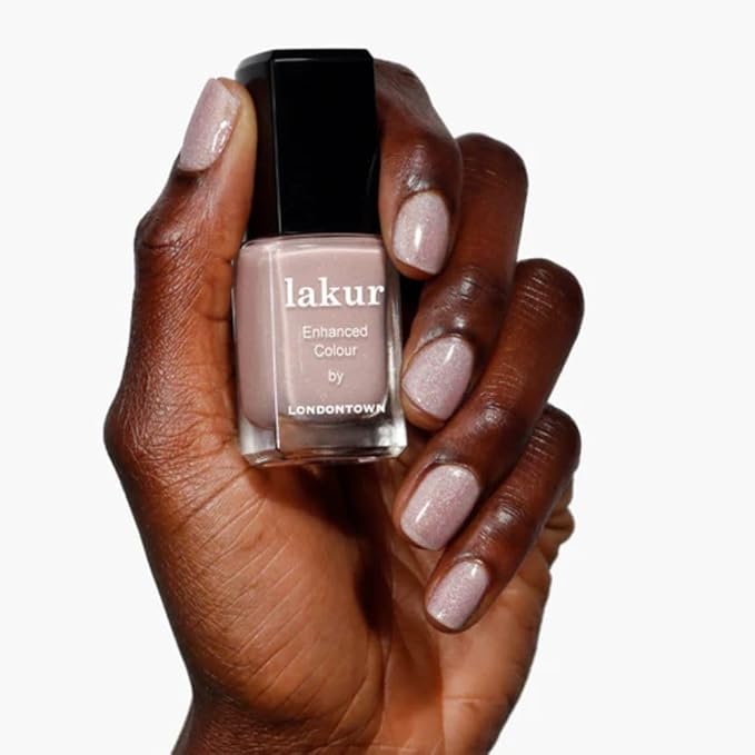 LONDONTOWN lakur Nail Polish - Chip-Resistant, Non-Toxic, Conditions & Hydrates Nails | Shimmery Holographic Neutral Pink, Champagne in Bed, .40 fl oz