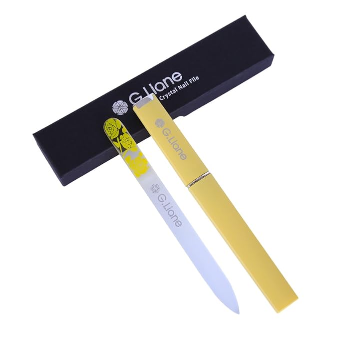 Glass Nail File in Case–Shape and Smooth Nail File Tool Best for Gentle & Safe Nail Care Kit for Beautiful Fingernails(Rose Yellow)