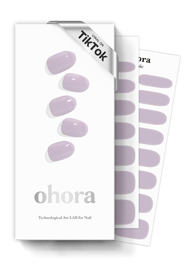ohora Semi Cured Gel Nail Strips (N Cream Lavender) - Purple, Solid, Works with Any UV/LED Lamps, Salon-Quality, Long Lasting, Easy to Apply & Remove - Includes 2 Prep Pads, Nail File & Wooden Stick
