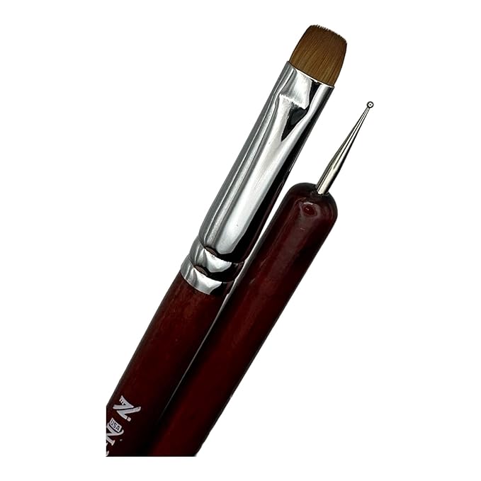 2-Piece Sable Brush Set: Professional Acrylic French Manicure Clean-up Brush and Bend Nail Dotting Pen | Essential Tools for Precision Nail Art and Clean Cuticles (14)