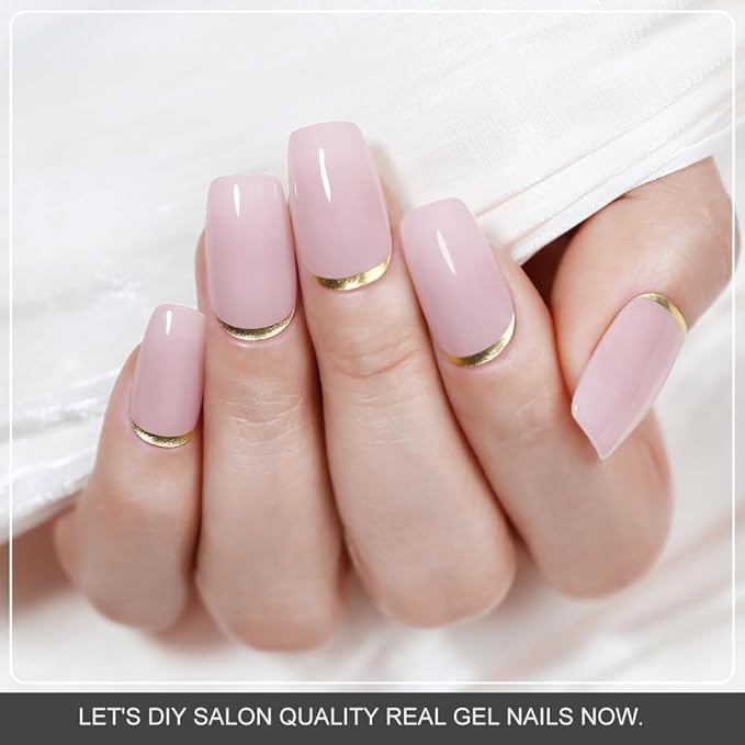 Arte Clavo Semi Cured Gel Nail Strips, 20 Pcs Gel Nail Stickers with UV Light Required, Salon Quality, Long Lasting, Easy Apply and Remove (French Pink)