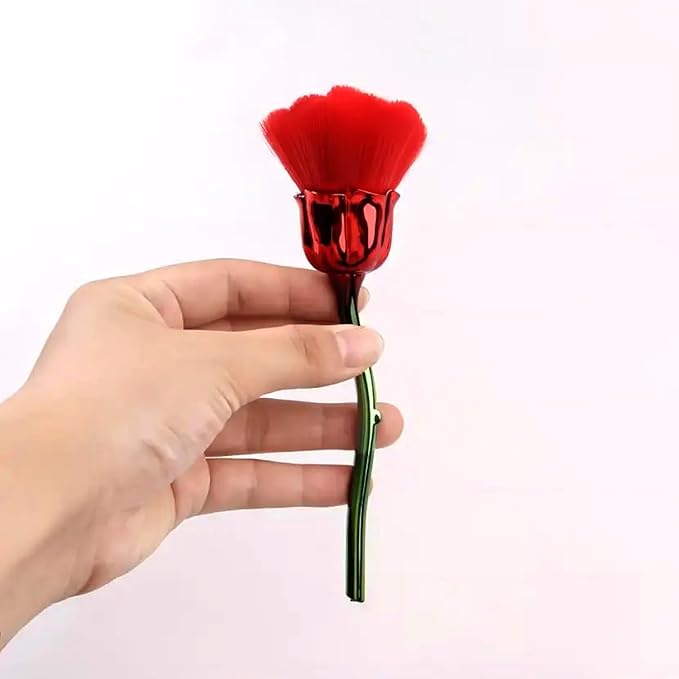 WOKOTO 2pcs Red And Gold Rose Shape Nail Dust Brushes Make Up Brush Set Nail Art Powder Remover Brushes Soft Foundation Brush Cleaning Dust Cleaner Brush For Nail Trimming Cleaning Tools For Nails