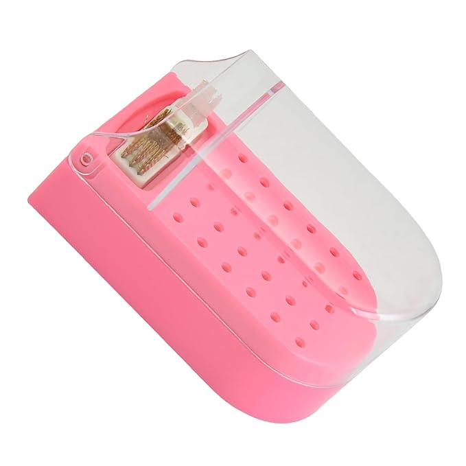Nail Drill Bit Holder,Nail Drill Bit Display Box Plastic 30 Holes Transparent Portable Nail Drill Bit Holder with Cleaning Brush ()
