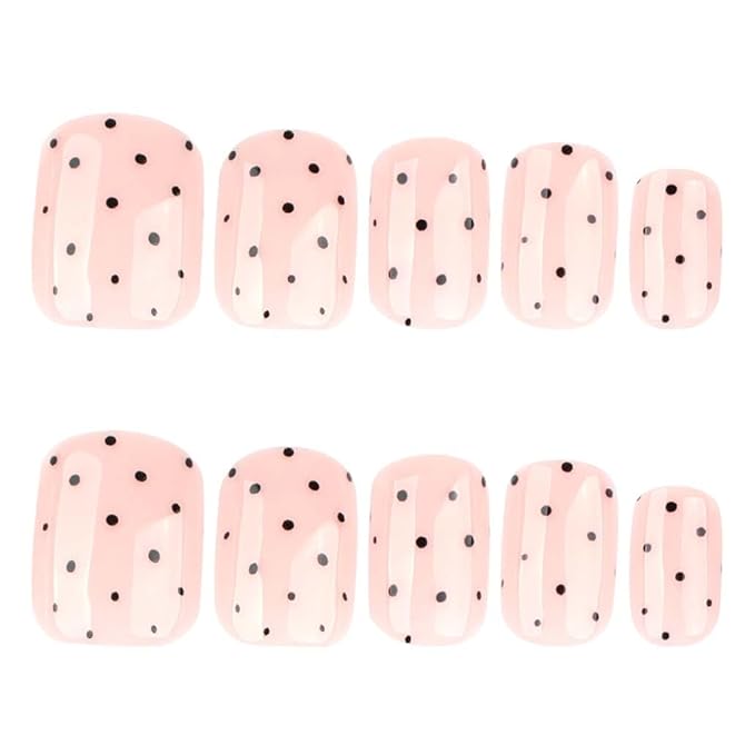 Extra Short Press on Nails Square Fake Nails Polka Dots Glossy Short Round Nails, Salon Quality Artificial Nails for Women 24pcs