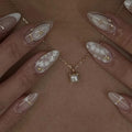 3D French Press on Nails Medium Almond with Bohemian Stars Design, Nude Nail + White Tip Glossy Stick on Nails for Women with Kit, Reusable Soft Gel Stick on Fake Nail with French Design Perfectly Fit