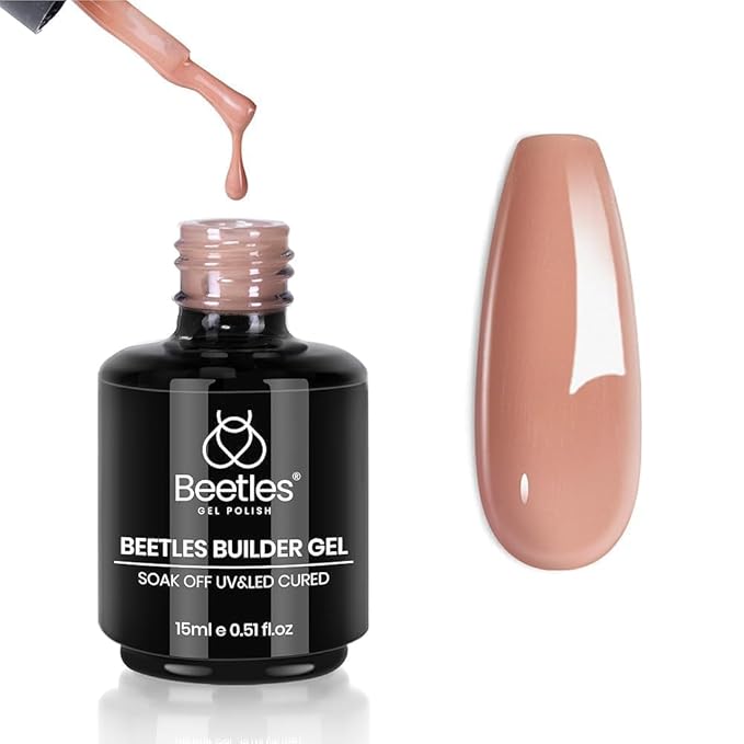 Beetles Builder Gel for Nails, 8 in 1 Nude Brown Colored Strengthener Gel in a Bottle for Nail Extension Building Apex UV LED Lamp Cured DIY at Home Beauty Gift Sets for Women,Base Coat Need