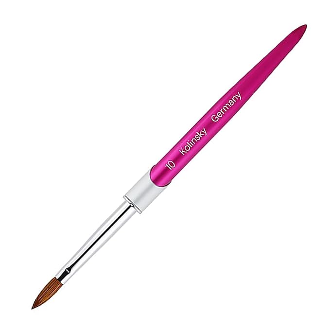 100% Pure Kolinsky Acrylic Nail Brush Size 10, Hair Acrylic Crystal Hot Red Pink with Silver Ferrule Round Shaped for Women Girls Manicure Tools Accessories