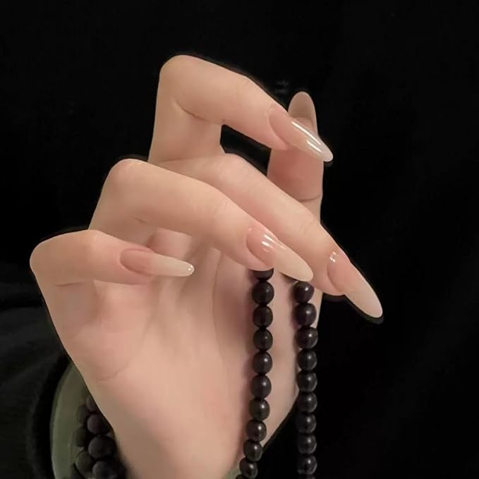 30PCS Elegant Nude Almond Press On Nails - Semi-Translucent Reusable Gel Fake Nails with Jelly Glue, Easy Apply & Remove, Salon-Quality Manicure for Women & Fashion Lovers