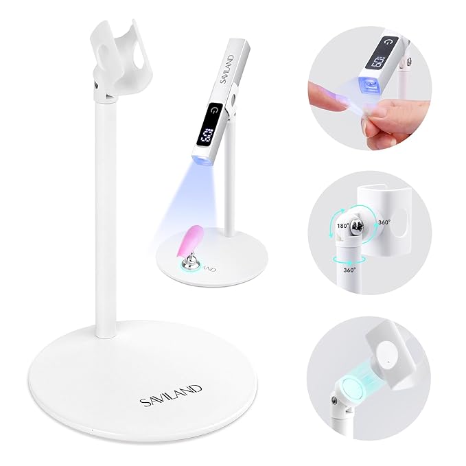 SAVILAND U V Nail Lamp Stand: Sturdy Only U V Light Stand for Gel Nails Polish 360° Adjustable Magnetic Rotation U V Nail Light Stand Portable Handsfree Builder Nail Gel Lamp Stand Home Salon Manicure