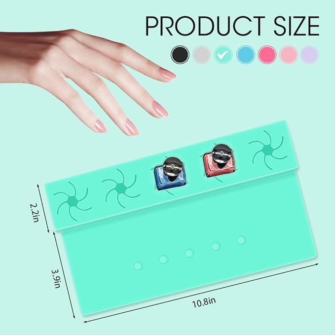 Nail Polish Holder,Silicone Hand Rest Mat Fingernail Painting Tools 2 in 1 Art Accessories Organizer Case Set with Anti-Spill Bottle Stand and Finger Separator for Pedicure Manicure-Turquoise