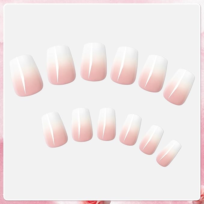 AddFavor 240pc Ombre Coffin Press on Nails Short Fake Nails - Glue on Nails Coffin Acrylic Nails Press ons Nail Tips Short Stick on Nails with Nail Glue and Adhesive Tabs for Women