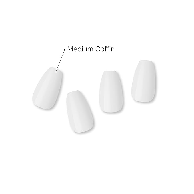 GoldFinger False Nails Kit, Ready to Wear Classic White Color Fake Nails, Manicure Stick and Glue Included, Medium Coffin Shape, Long-Lasting Hottest Trend Glue on Nails