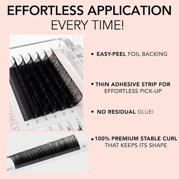 KIARA SKY LASH Premium Cashmere Easy Fan Lash Extensions | Soft Semi-matte natural finish | Fans like Butter | For Professional Eyelash Extensions Use Only | Black, (D-0.03-11MM)