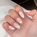 Spring Summer Press on Nails Almond Fake Nails with Lace Rose Designs, Medium French Tip White Flower Nails Spring Glue on Nails Cute |Reusable|Easy Apply |Glossy|Daily Wear 24Pcs