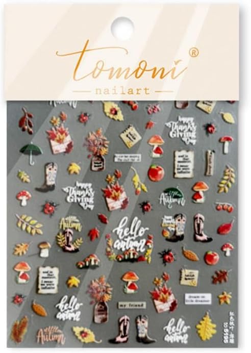 Maple Nail Stickers Leaf Mushroom Nail Decals 3D Self-Adhesive Boots Envelope Nail Designs 5D Embossed Plants Animals Insects Nails Supplies for Women Holiday DIY Manicure 1 Sheet